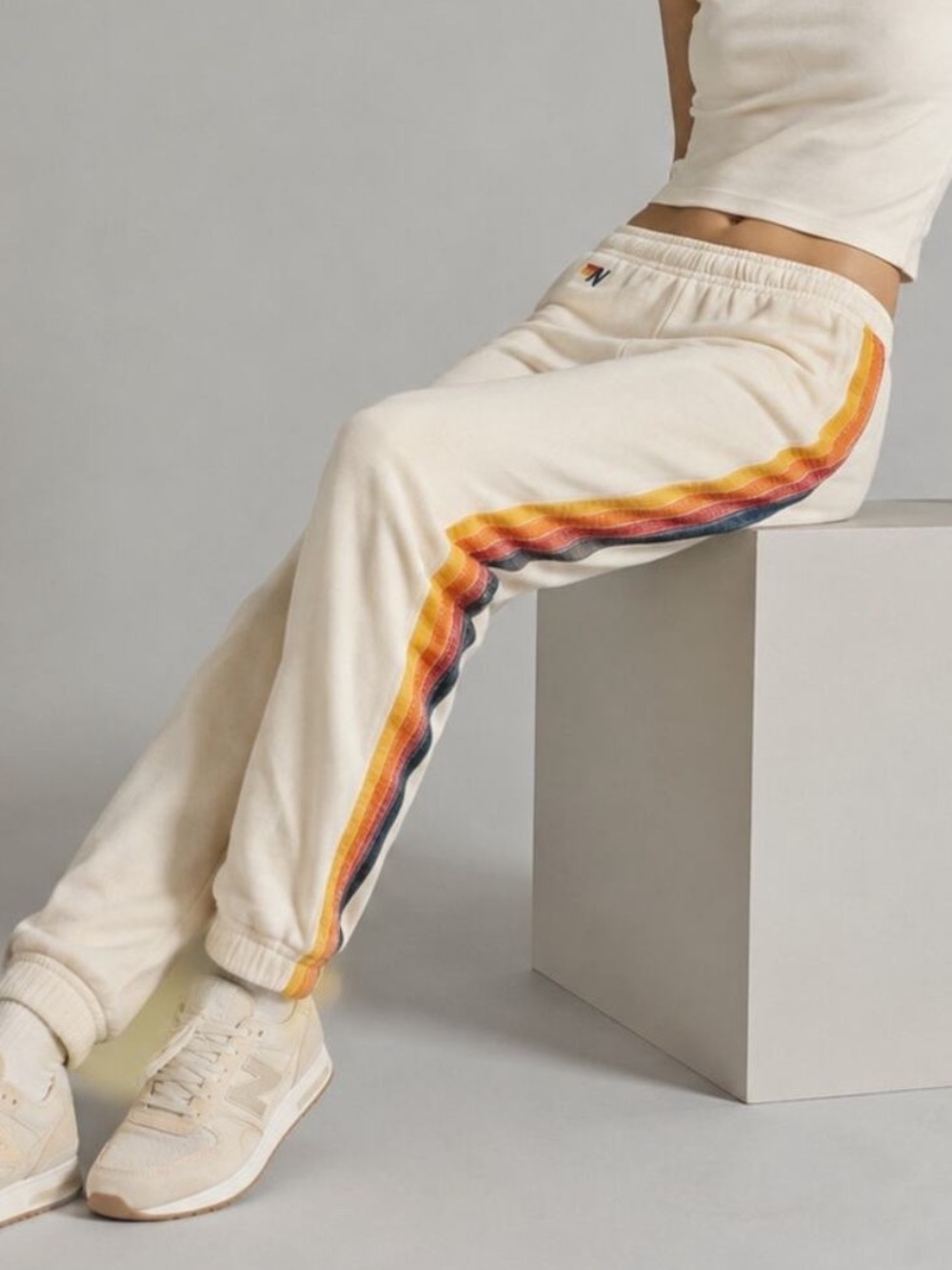 Aviator Nation Joggers 5 Stripe Sweatpants in Vintage White